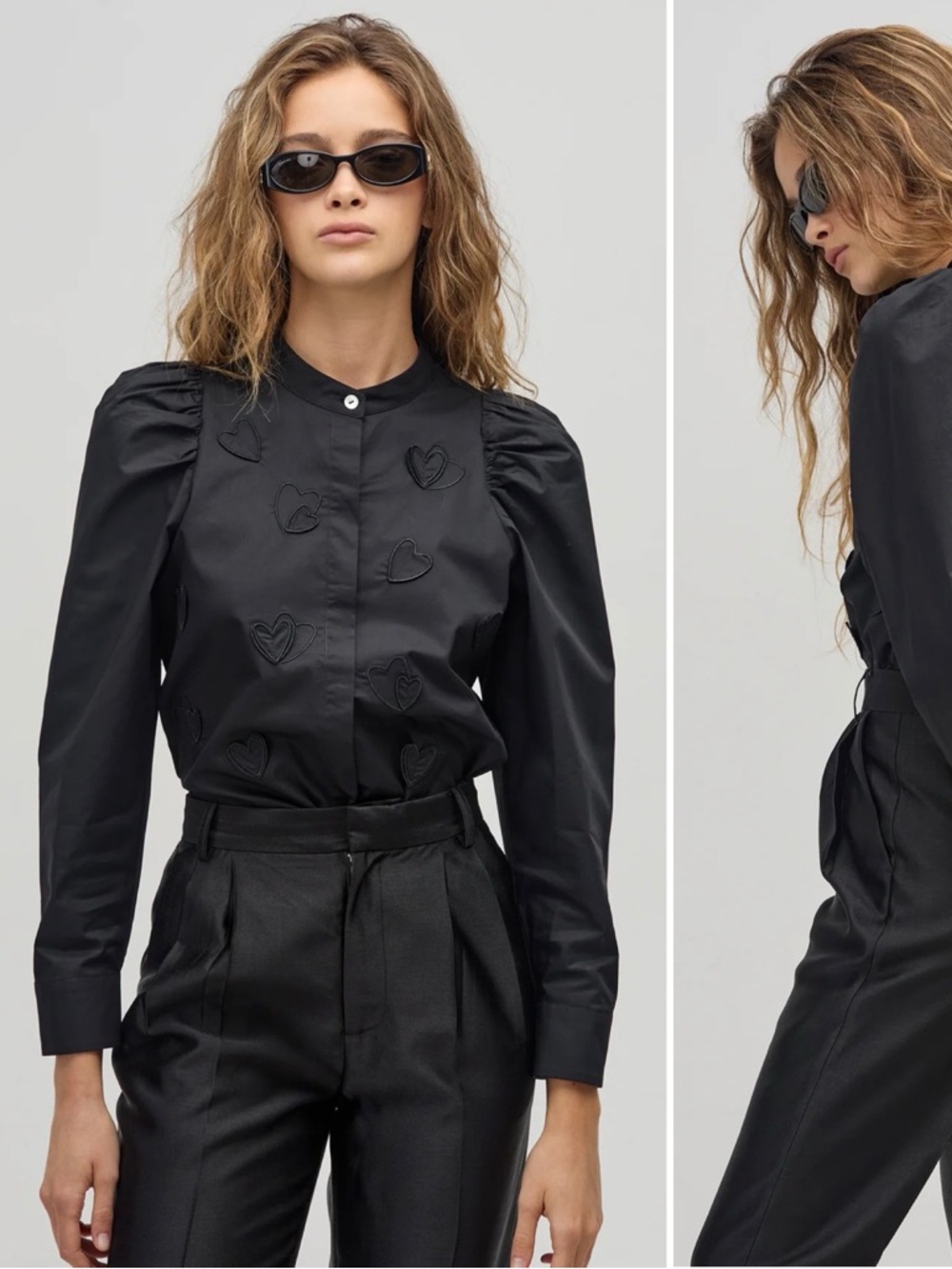LANTHROPY Cuore Heart Applique Poplin Button Down Blouse \\ L